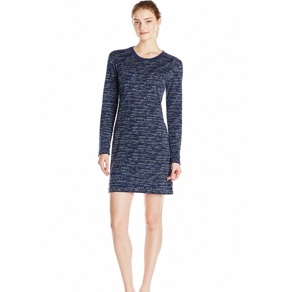 KAVU Gretta Long Sleeve Shift Sweater Dress Navy Gray XXS